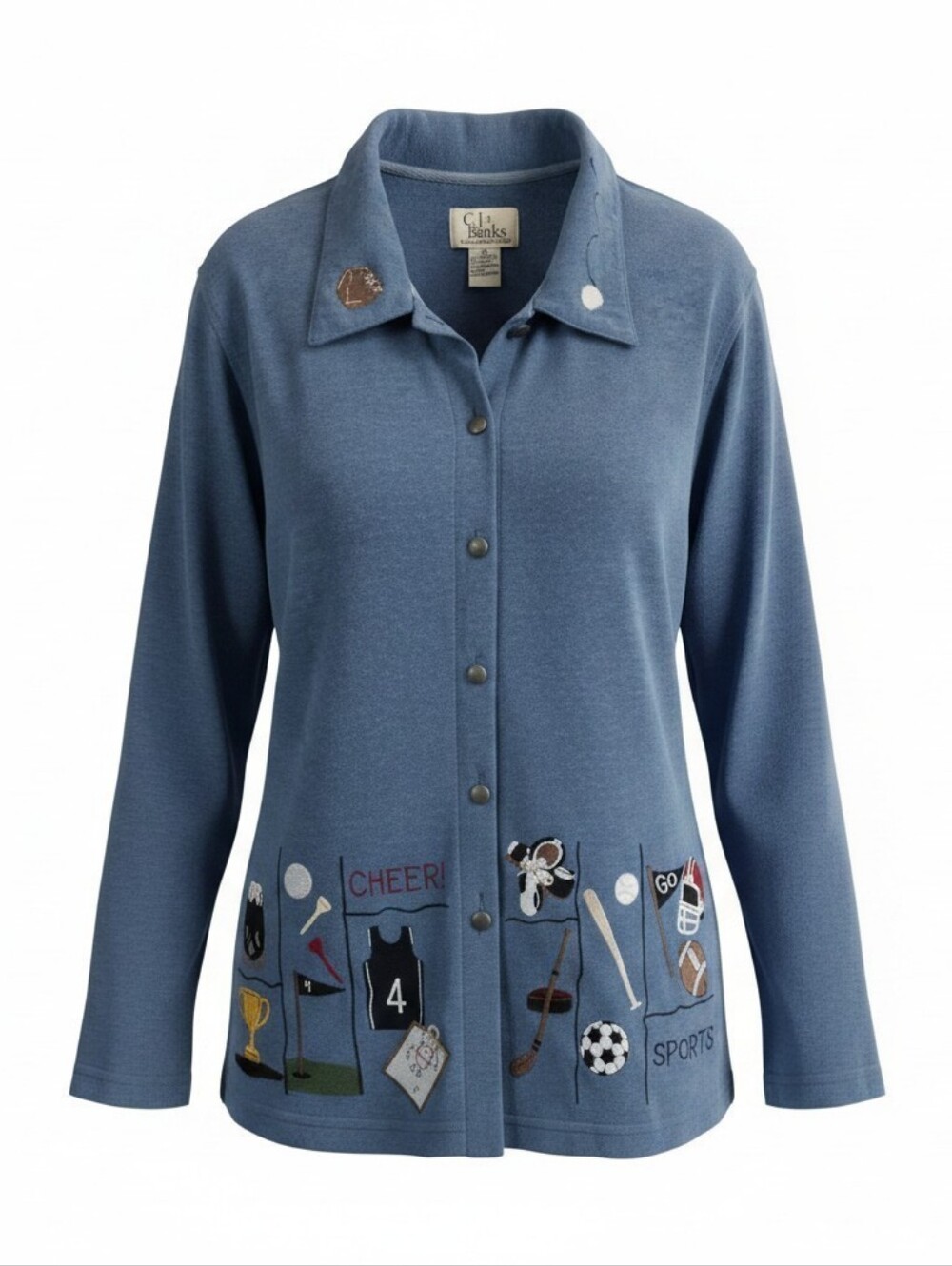 Christopher & Banks Blue Embroidered Sports-Themed Button Jacket